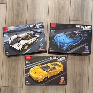 Miniso Speed Car Toy Bricks Set - Blue, Yellow, White